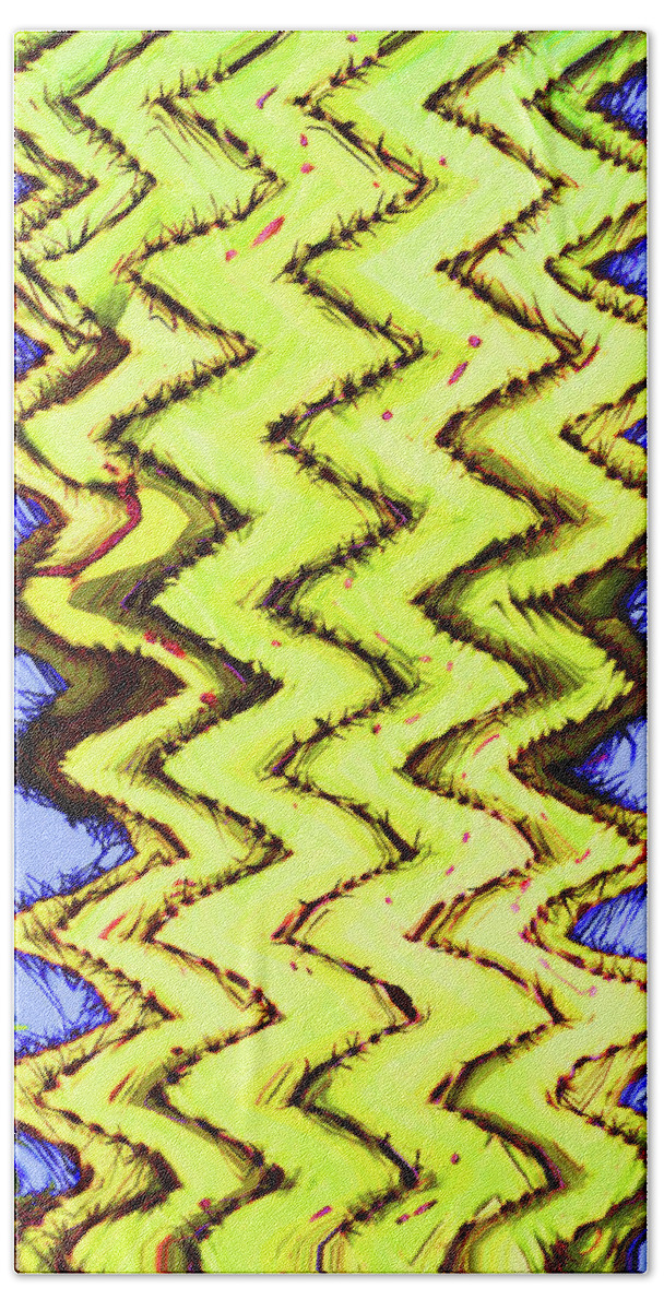 Saguaro Skin Yellow Abstract With Thorns Beach Towel featuring the digital art Saguaro Skin Yellow Abstract With Thorns by Tom Janca