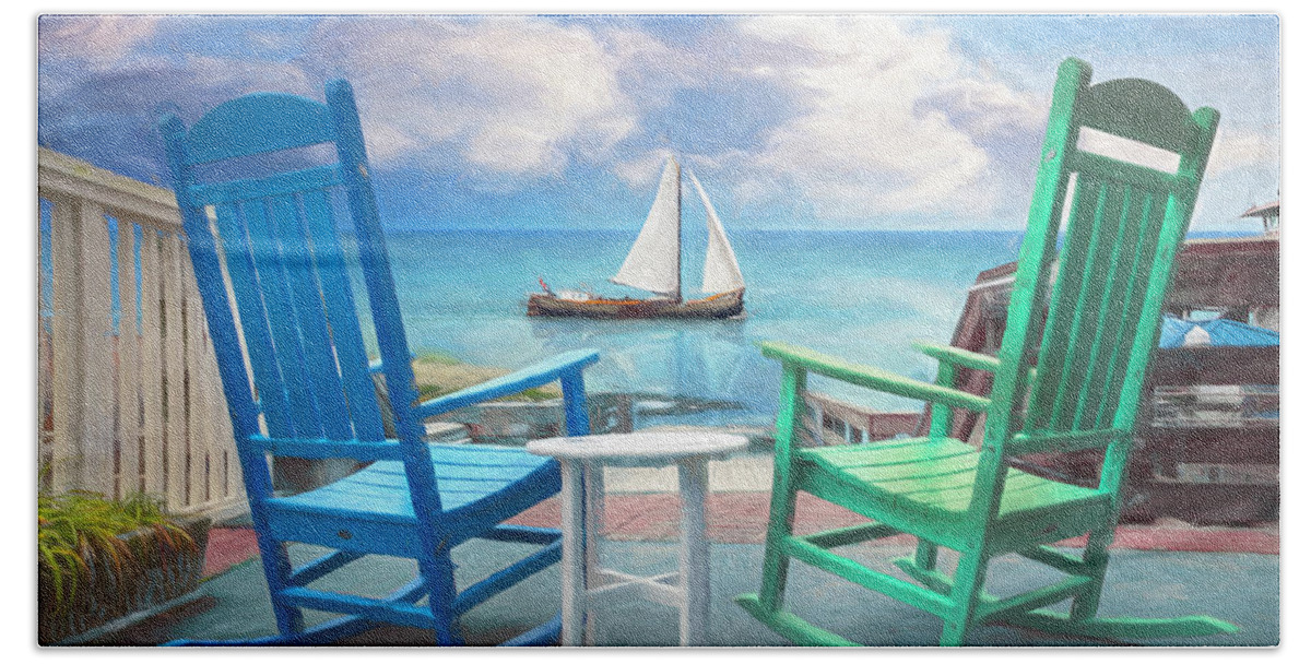 Boats Beach Towel featuring the photograph Sail On Oil Painting by Debra and Dave Vanderlaan