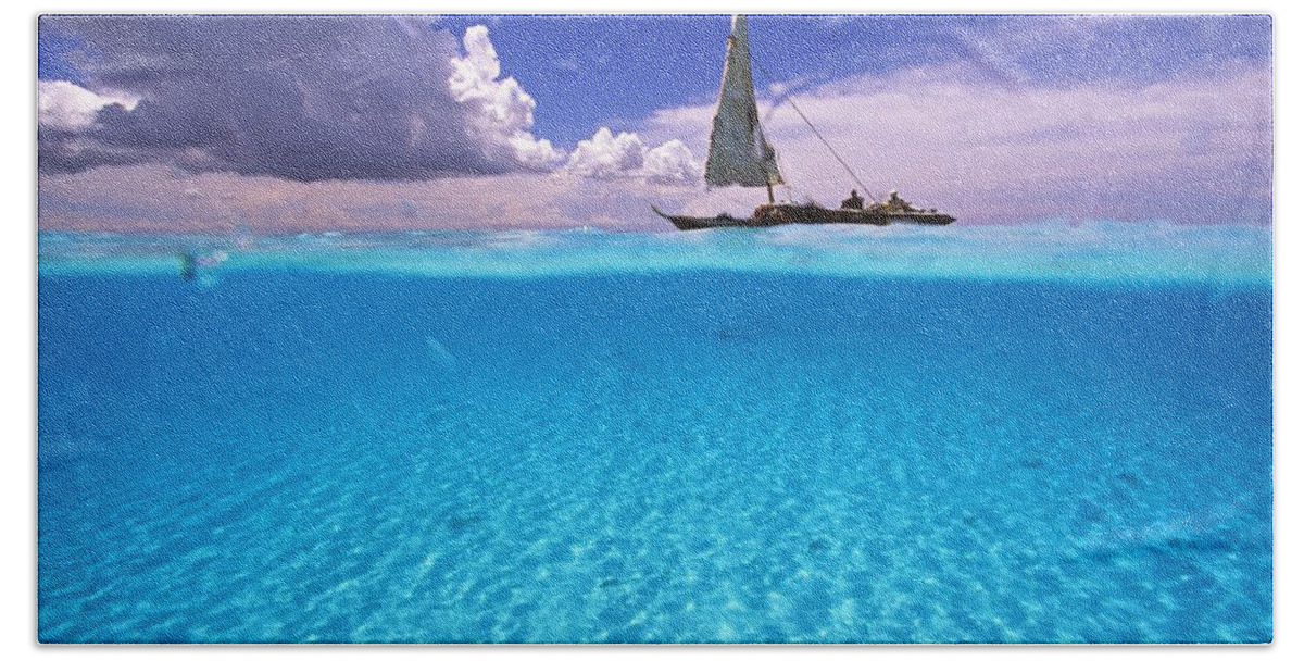Estock Beach Towel featuring the digital art Sailboat In Turquoise Waters by Guido Cozzi