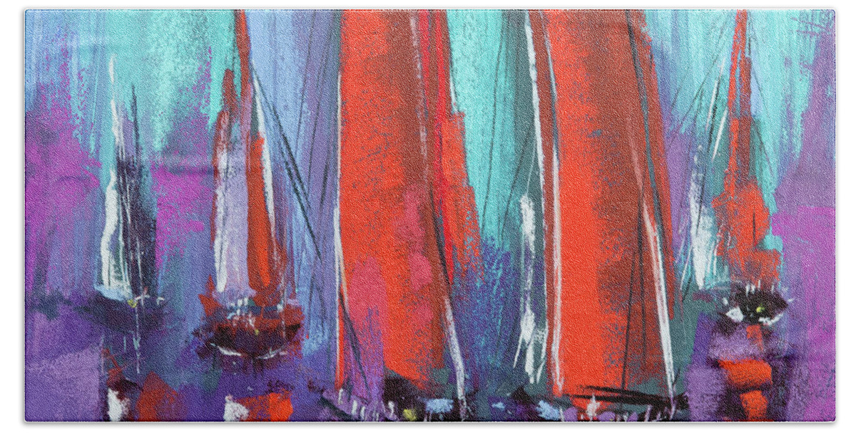 Sailing Beach Towel featuring the pastel Sailing by David Patterson