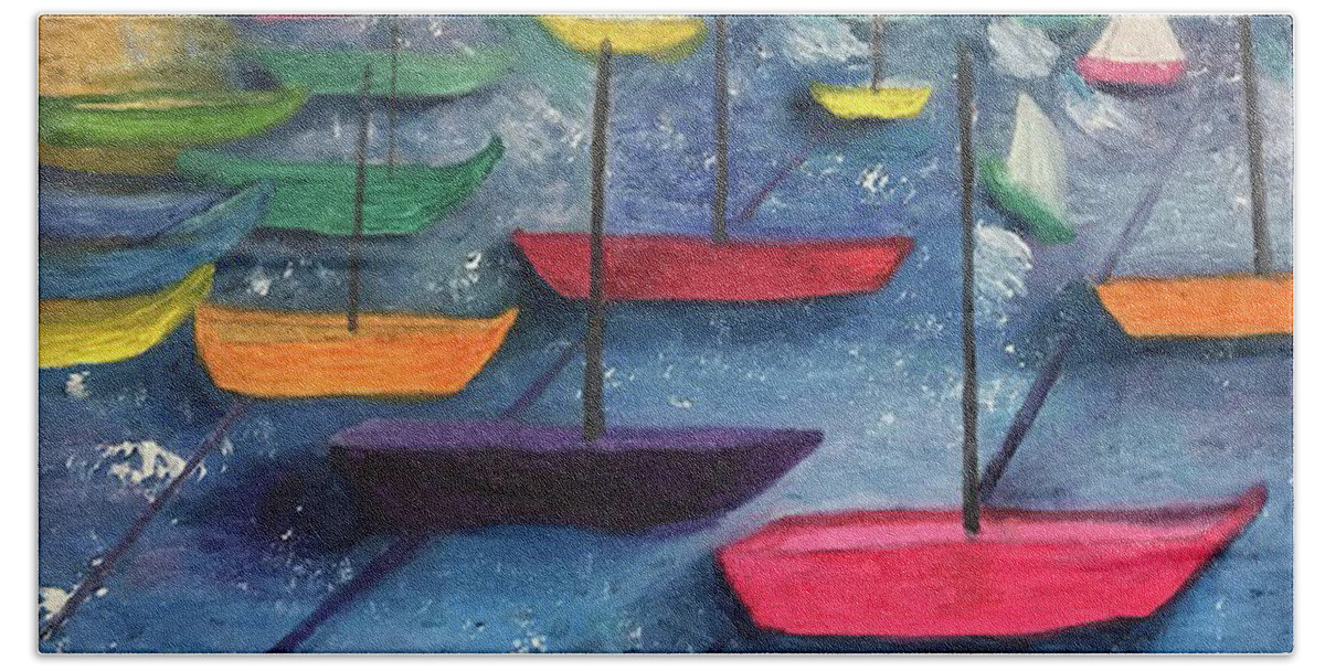 Sailing Beach Towel featuring the painting Sailing in the Late Afternoon Sun by Susan Grunin