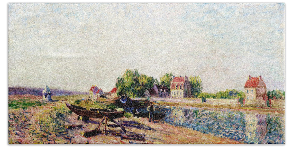 Saint-mammes Beach Towel featuring the painting Saint-Mammes, Loing Canal - Digital Remastered Edition by Alfred Sisley