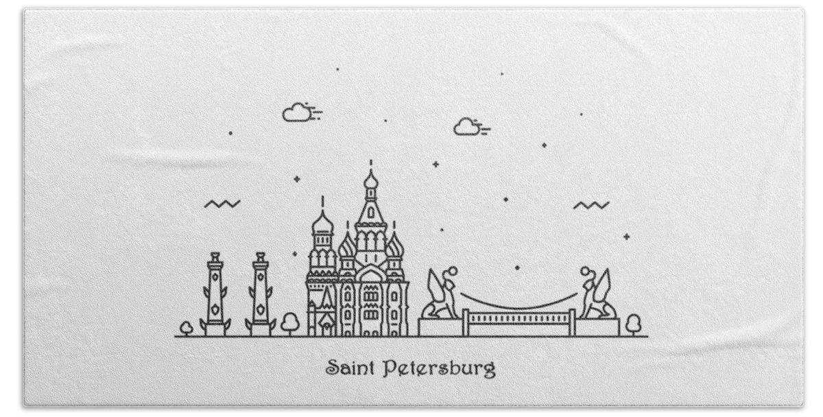 Saint Petersburg Beach Towel featuring the drawing Saint Petersburg Cityscape Travel Poster by Inspirowl Design