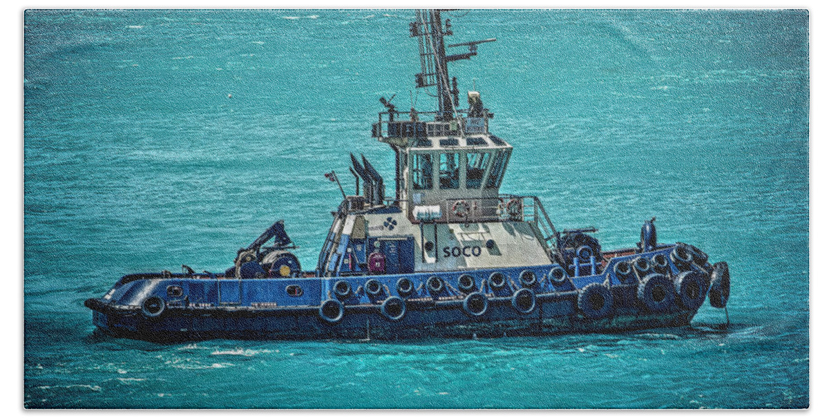 Boat Beach Towel featuring the photograph Salvage Tug Boat by Pheasant Run Gallery