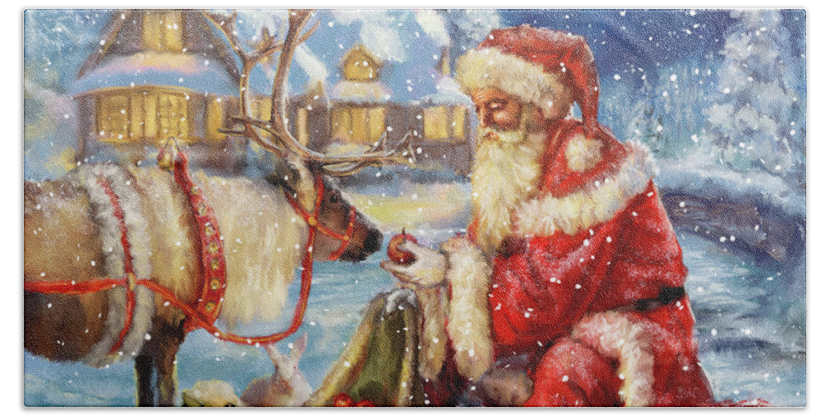 Santa And Reindeer Beach Sheet For Sale By Patrick Hoenderkamp