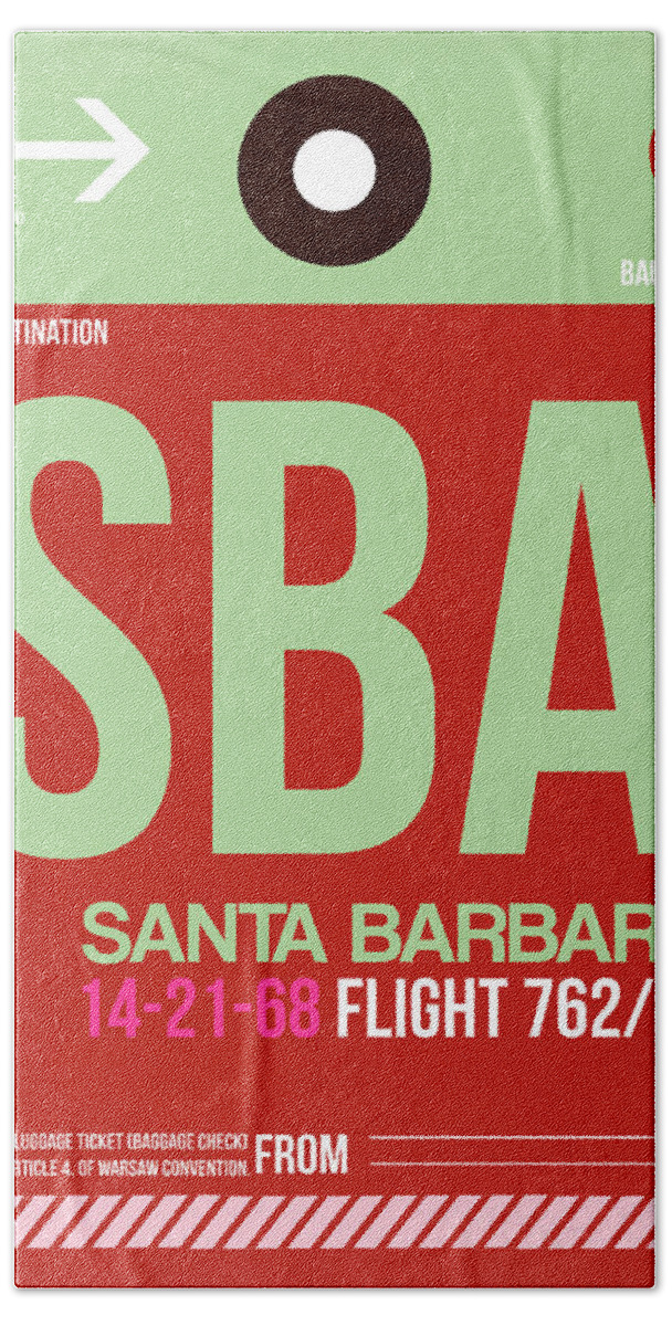 Unique Collection Of Retro Styled Luggage Tags Representing City Of Your Flight Destination. American Cities Beach Towel featuring the photograph SBA Santa Barbara Luggage Tag II by Naxart Studio