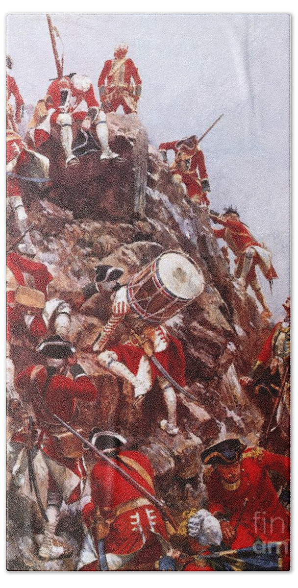 Drum Beach Towel featuring the painting Scaling Of The Heights Of Abraham by Richard Caton Woodville