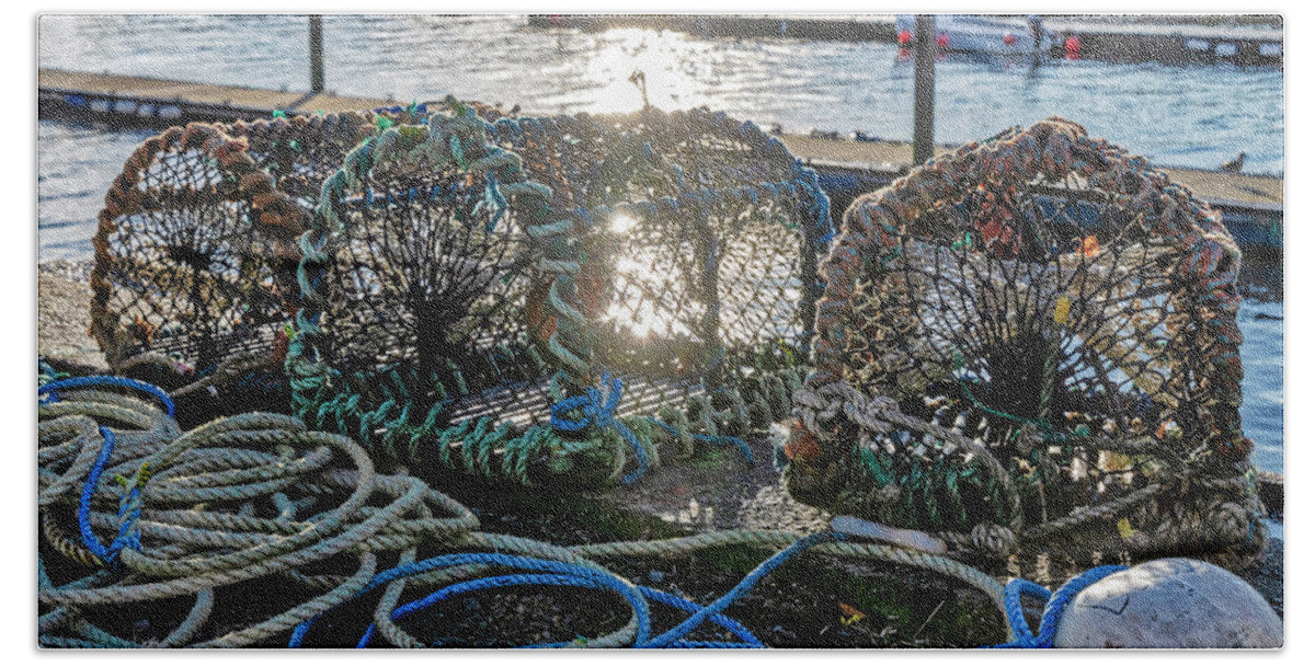 Scotland, Balintore, Lobster Fishing Traps Beach Towel by Claudia