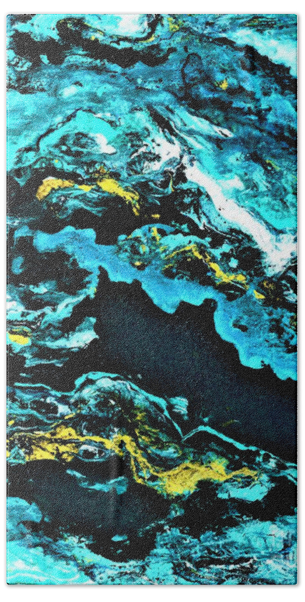 #abstractart #artbusiness #artcrowds #artlovers #artwatcher #blue #contemporaryart #coolart #exploreart #fluidart #fluidartist #fluidartwork #gallery #gold #instaart #instagramart #intuitiveart #modernart #myart #painting Beach Towel featuring the painting Sea of Tranquility by Allison Constantino