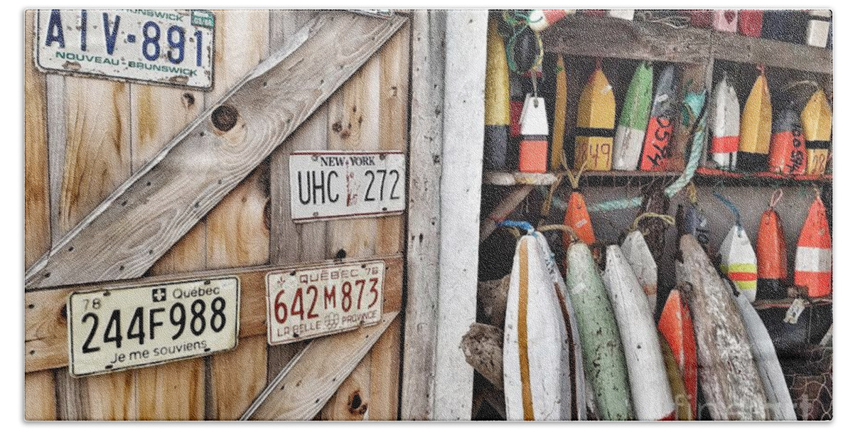 License Plates Beach Sheet featuring the photograph Sea Shack Plates And Buoys by Mary Capriole