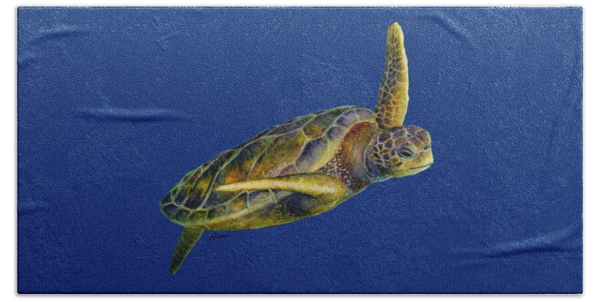 Underwater Beach Towel featuring the painting Sea Turtle 2-Solid background by Hailey E Herrera