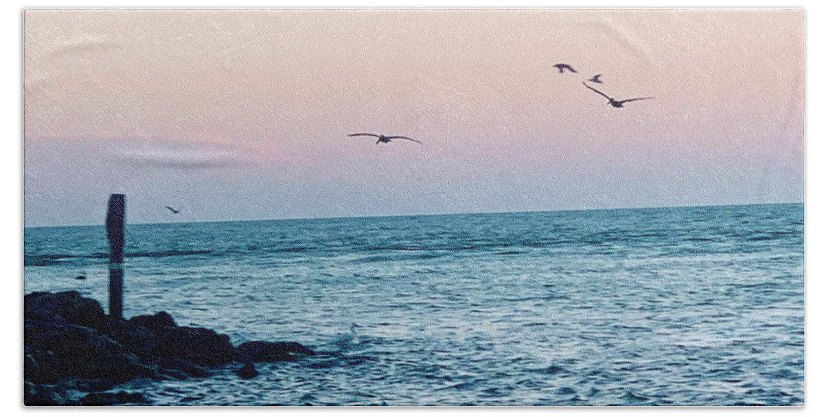 Birds Beach Towel featuring the photograph Seabirds Feeding at Sunset in Captiva Island Florida off the Jetty by Shelly Tschupp