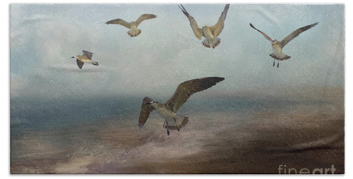 Gull Beach Towel featuring the photograph Seagulls in Flight by Kathy Kelly