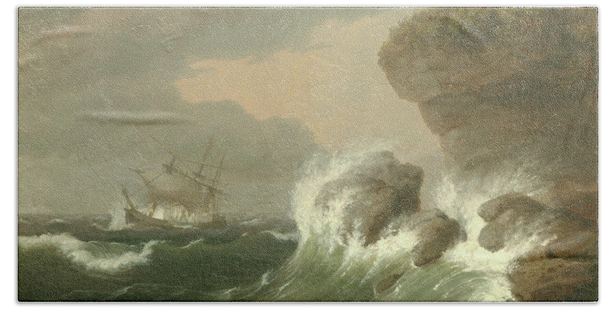 Seascape Beach Towel featuring the painting Seascape, 1835 by Thomas Birch