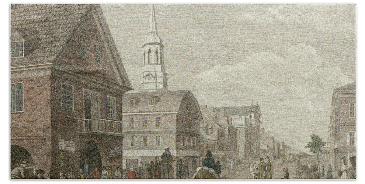 Christ Church Beach Sheet featuring the drawing Second Street North from Market St. and Christ Church by William Birch