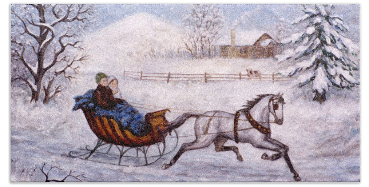 Sleigh Ride Beach Towel featuring the painting Seidler Sleigh Ride by Linda Mears