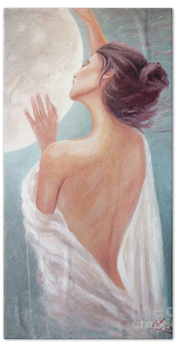 Selene Beach Towel featuring the painting Selene Moon Goddess by Michael Rock