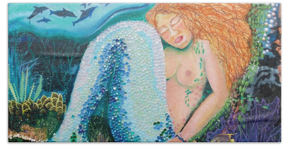Mermaid Beach Towel featuring the painting Serena of the Sea by Patricia Arroyo