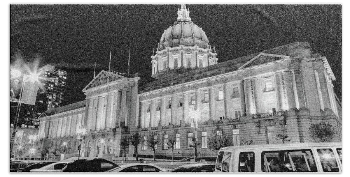 City Hall Beach Towel featuring the photograph Sf City Hall Bw by Jonathan Nguyen