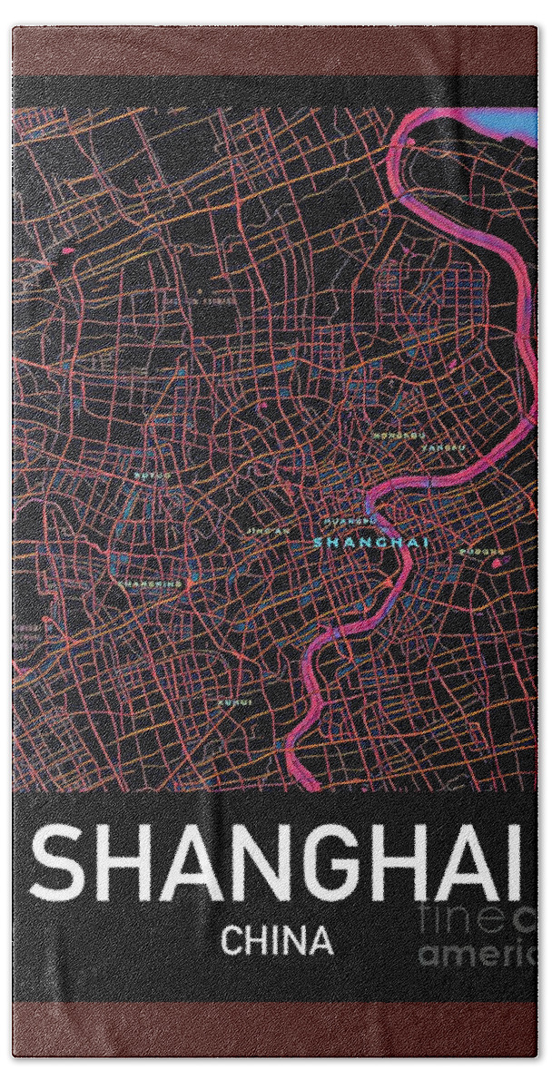 Shanghai Beach Towel featuring the digital art Shanghai City Map by HELGE Art Gallery