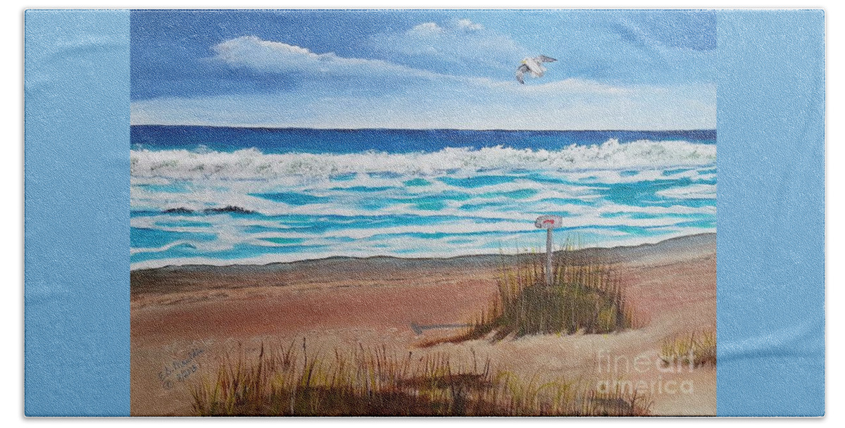 Beach Beach Towel featuring the painting Shangri-la Mailbox, 3rd in Mailbox Series by Elizabeth Mauldin