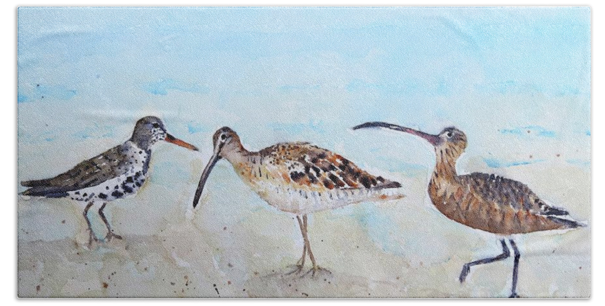 Shorebirds Beach Towel featuring the painting Shorebirds by Claudia Hafner