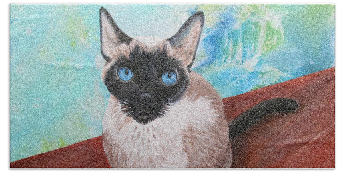 Siamese Cat Beach Towel featuring the painting Siamese Cat by Gloria E Barreto-Rodriguez