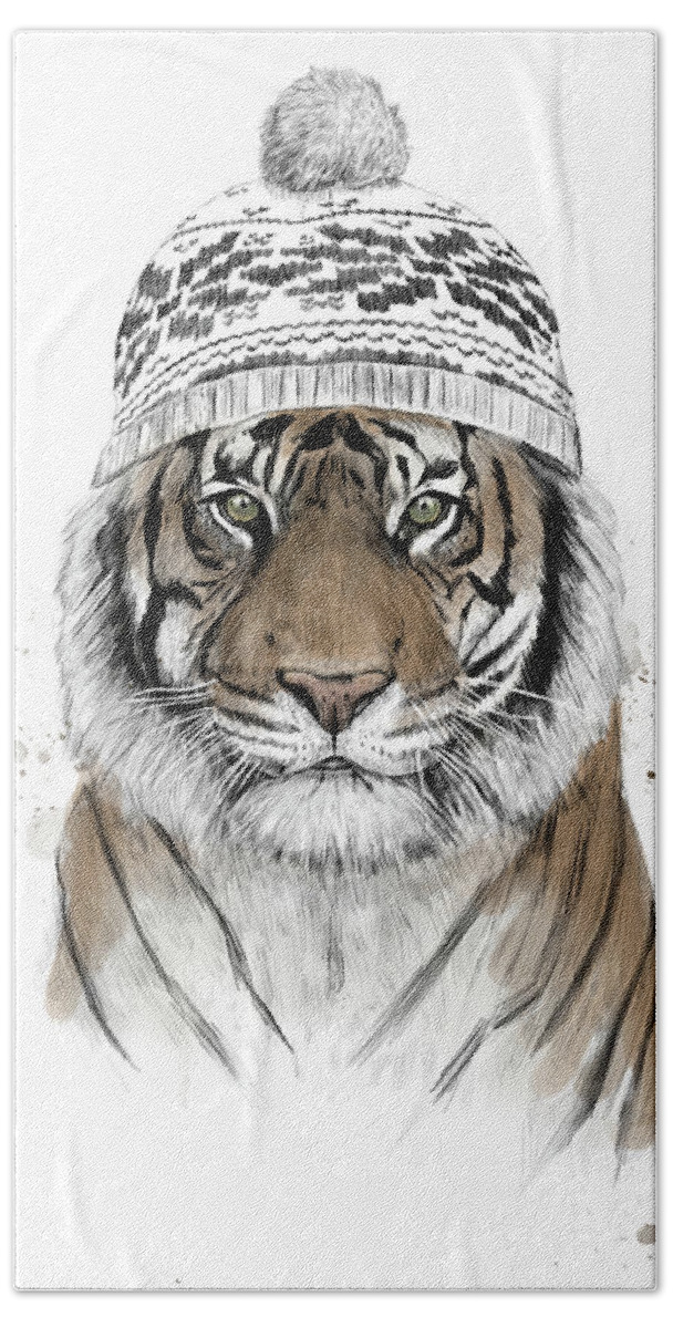 Tiger Beach Towel featuring the mixed media Siberian tiger by Balazs Solti