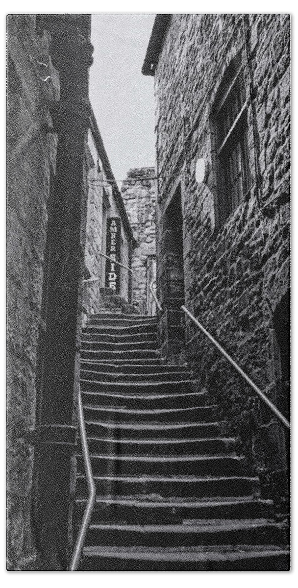 Side Street Beach Towel featuring the photograph Side Street Steps Monochrome by Jeff Townsend