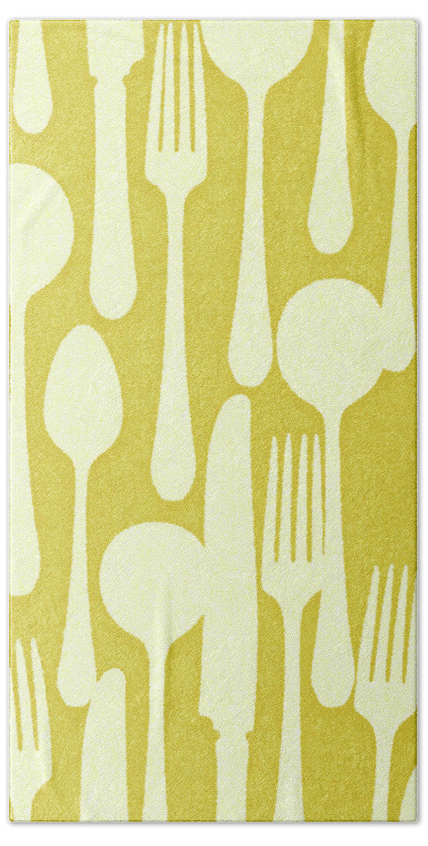 Abstract Beach Towel featuring the drawing Silverware Pattern by CSA Images