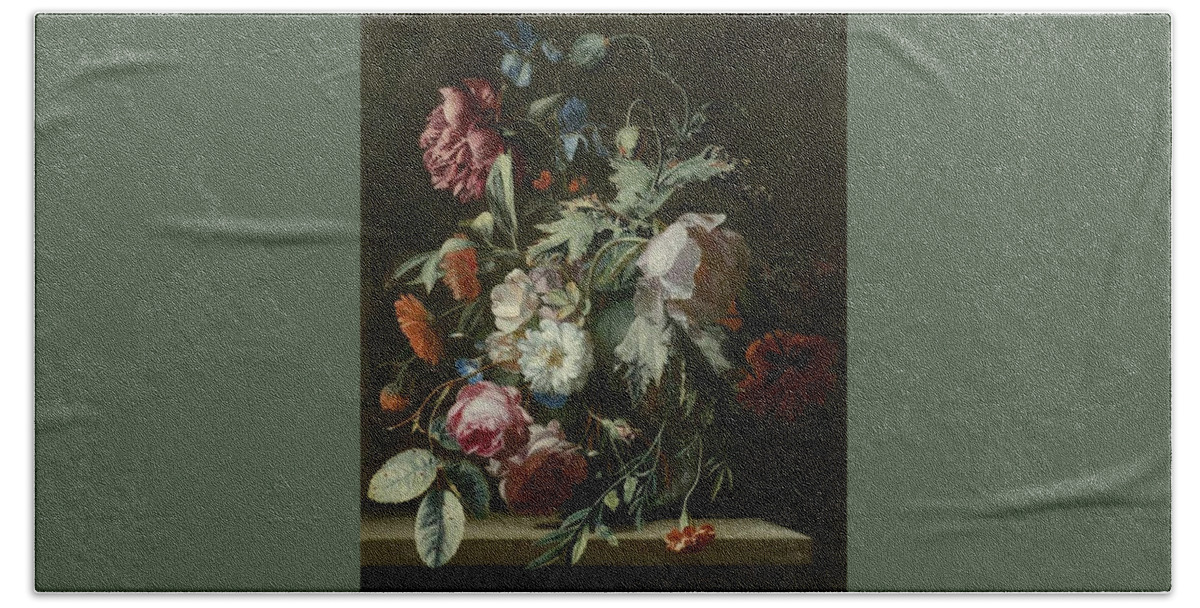 Flower Beach Towel featuring the painting Simon Pietersz Verelst 1633-1721, Floral Still Life by Simon Pietersz Verelst