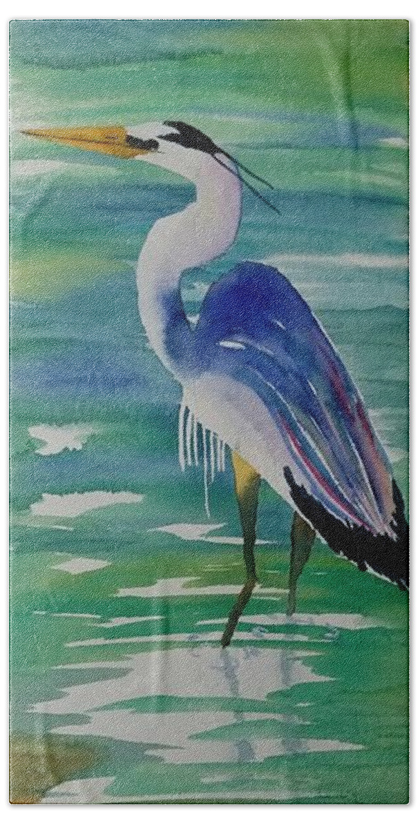 Blue Heron Beach Towel featuring the painting Sir Blue by Ann Frederick