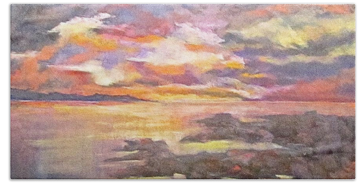 Sky Beach Towel featuring the pastel Six o'clock Sky by Barbara O'Toole