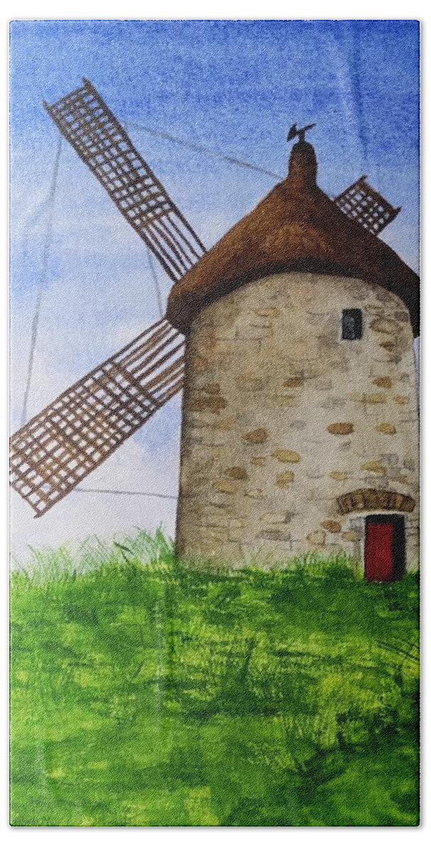 Windmill Beach Towel featuring the painting Skerries Mill by Martina Fagan