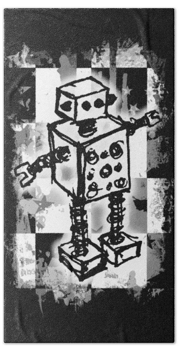 Robot Beach Towel featuring the digital art Sketched Robot Graphic by Roseanne Jones