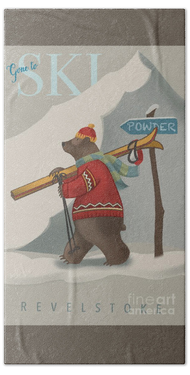 Bear Art Beach Sheet featuring the painting Ski Bear by Sassan Filsoof