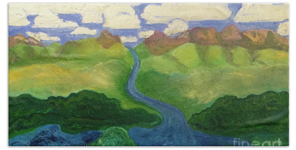 Sky Beach Sheet featuring the painting Sky River to Sea by Shelley Myers