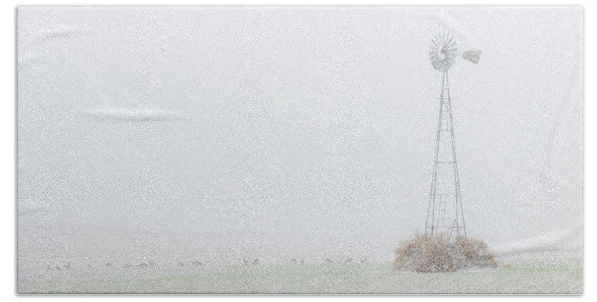 Kansas Beach Towel featuring the photograph Snow and Windmill 01 by Rob Graham