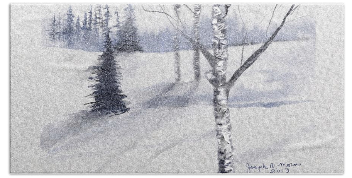  Colette B. Pitcher Beach Towel featuring the digital art Snow Landscape study with light by Joseph Mora