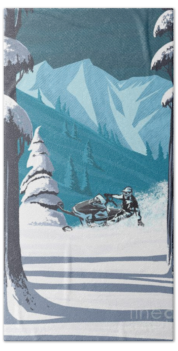 Travel Poster Beach Towel featuring the digital art Snowmobile Landscape by Sassan Filsoof
