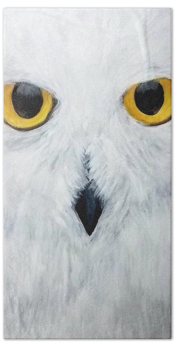 Owl Beach Towel featuring the painting Snowy Owl by Amy Kuenzie