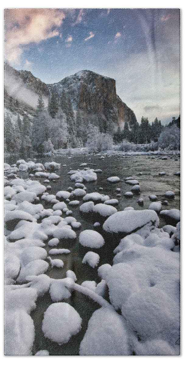 Yosemite Beach Towel featuring the photograph Snowy Rocks by Alan Kepler