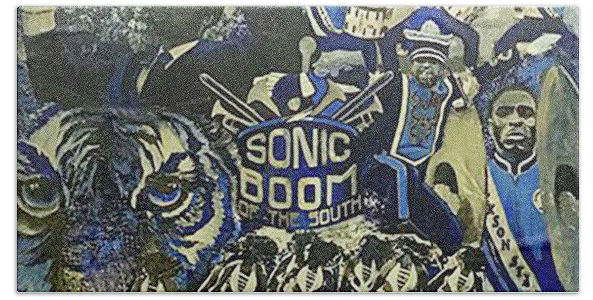 Jsu Sonic Boom Beach Towel featuring the painting Sonic Boom by Femme Blaicasso