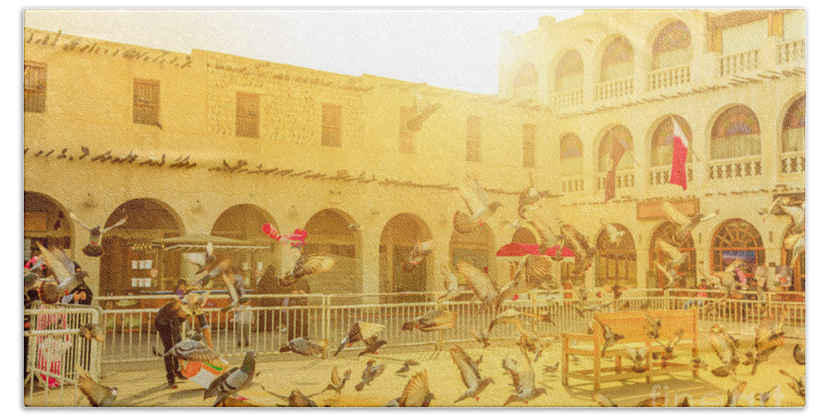 Doha Beach Towel featuring the photograph Souq Waqif Pigeons by Benny Marty