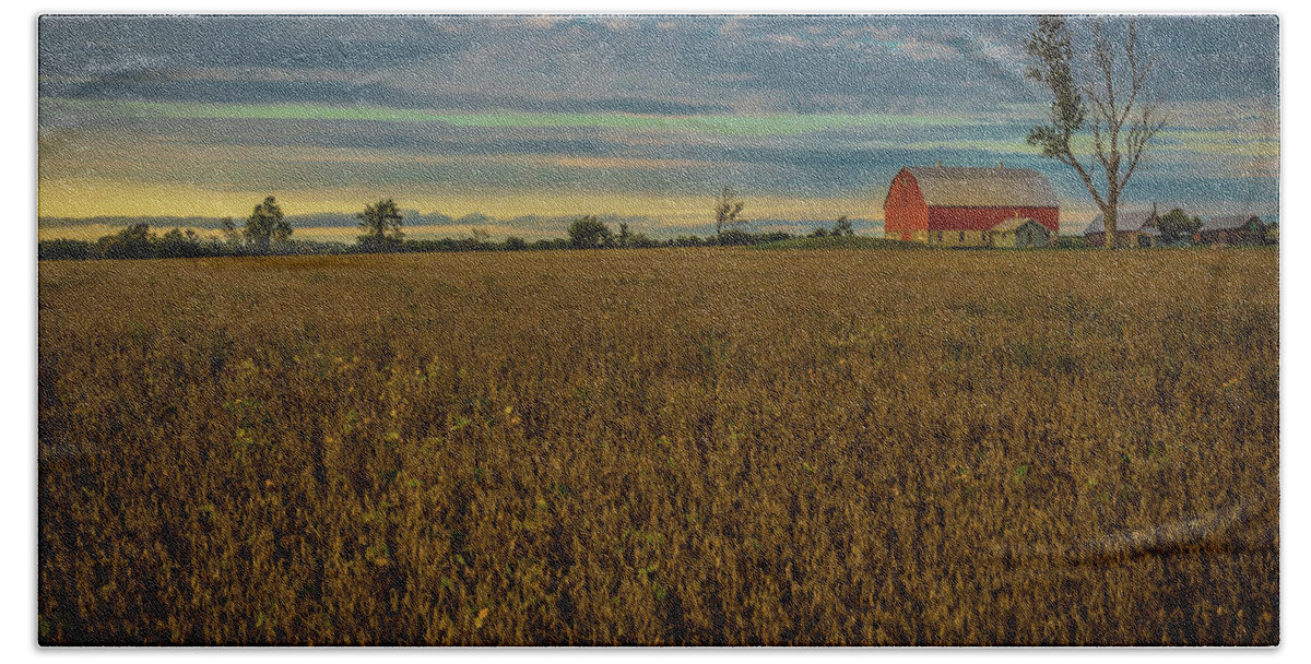 Agriculture Beach Towel featuring the photograph Soybean Sunset by Roger Monahan