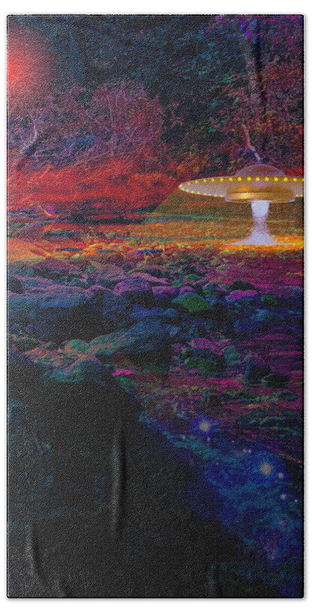 Spaceship Landing Beach Sheet featuring the photograph Spaceship Landing On Planet X by Suzanne Powers