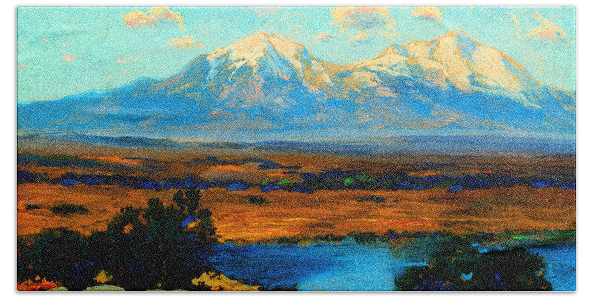 Mountains Beach Towel featuring the painting Spanish Peaks Colorado by Peter Ogden