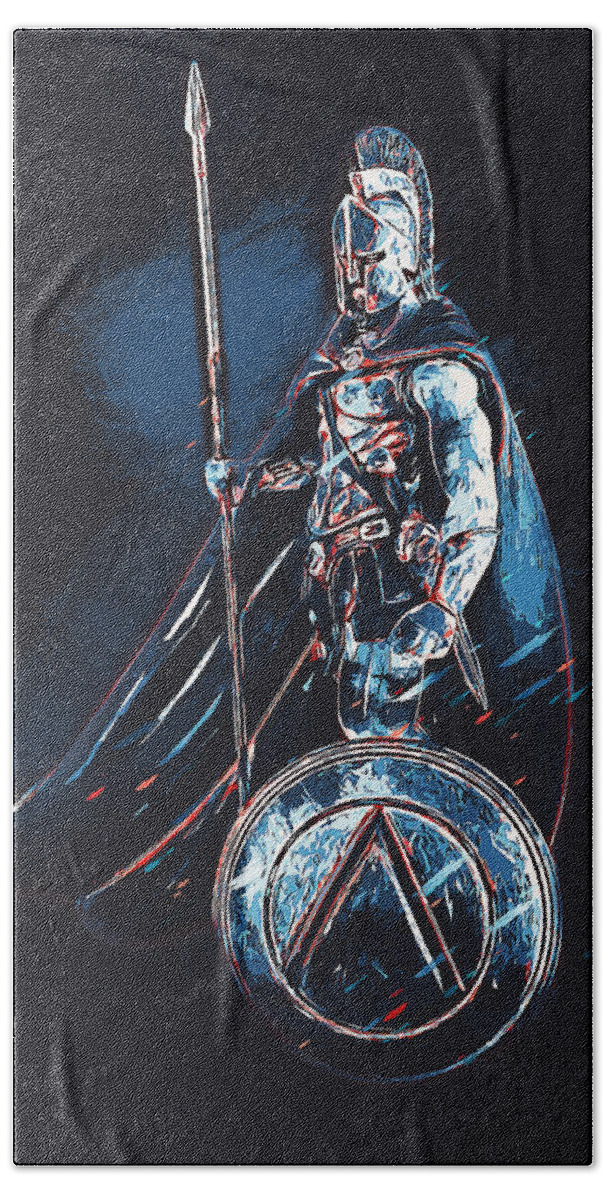 Spartan Warrior Beach Towel featuring the painting Spartan Hoplite - 46 by AM FineArtPrints