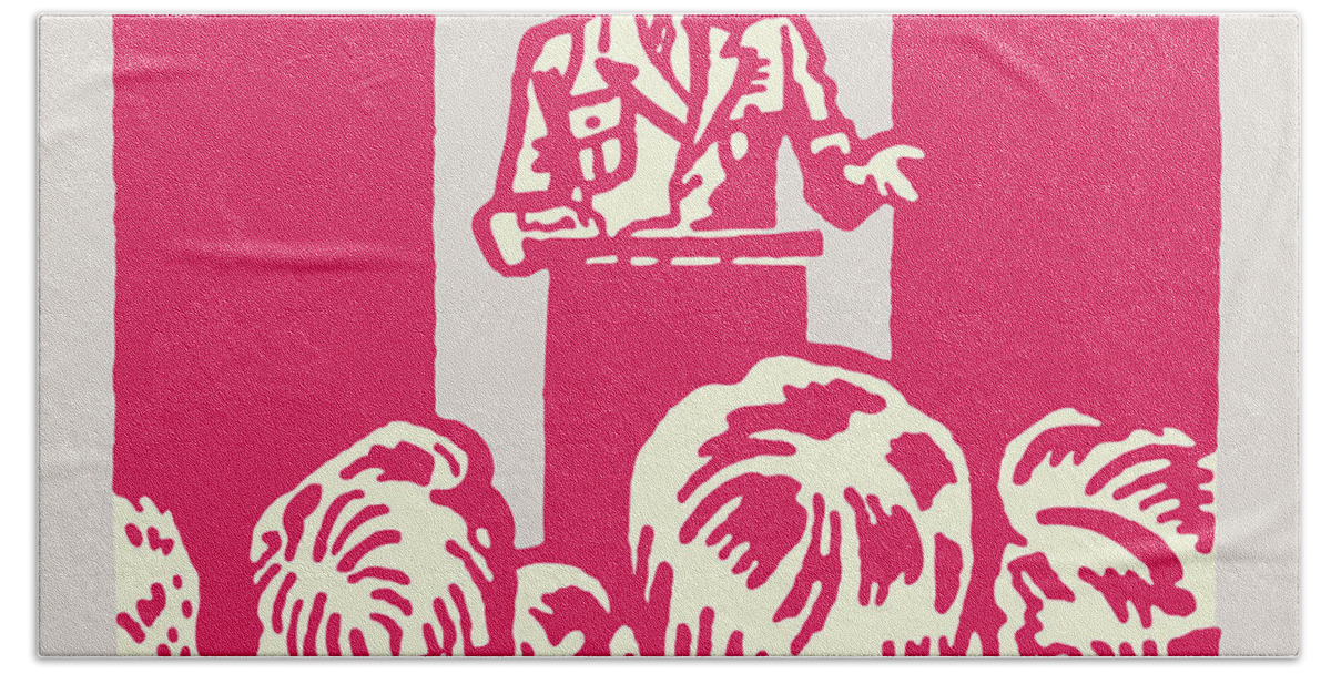 Adult Beach Towel featuring the drawing Speaker at Lectern in Front of Audience by CSA Images