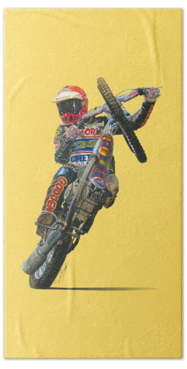 Art Beach Towel featuring the painting Speedway Wheelie by Simon Read